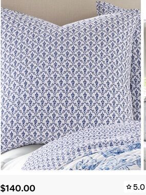 Levtex Bennett Blue and White Printed Pillow Euro Shams - Set of 2. 💙🤍